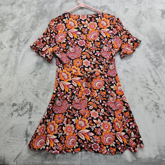ZARA WOMAN Dress Size XS Floral V-Neck Short Ruffle Sleeve Button Front Tie Back - Picture 2 of 8